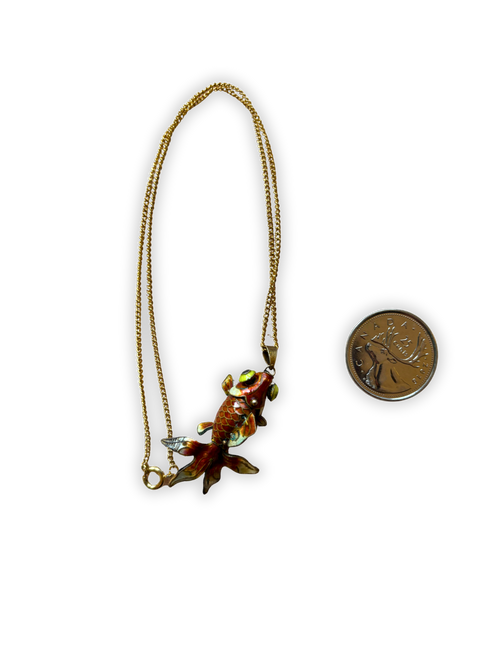 Antique Articulated Sterling Silver Enamel Koi Pendant
