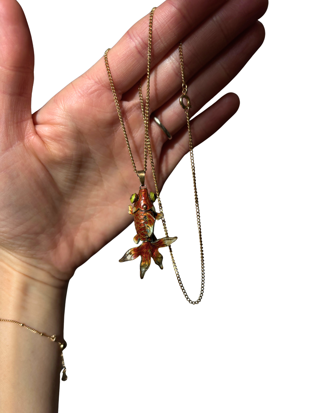 Antique Articulated Sterling Silver Enamel Koi Pendant